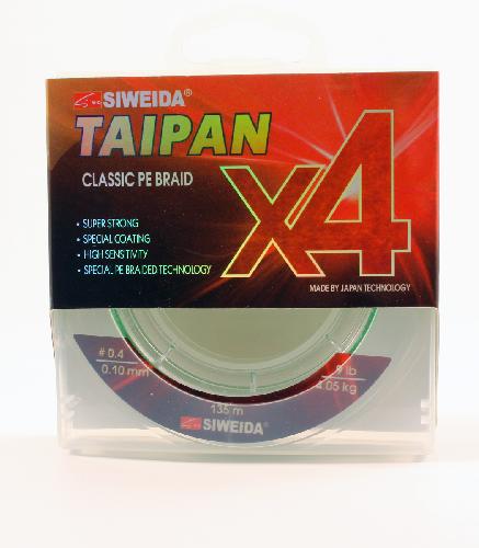 Шнур плетеный SIWEIDA "TAIPAN CLASSIC PE BRAID X4" 0,10мм  135м (#0.4, 9lb, 4,05кг, light-green)