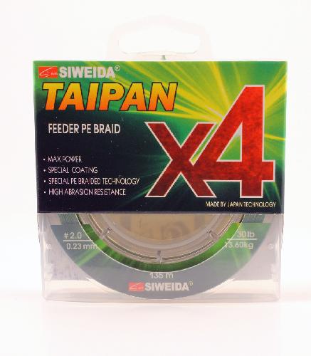 Шнур плетеный SIWEIDA "TAIPAN FEEDER BRAID X4" 0,23мм  135м (#2.0, 30lb, 13,60кг, dark green)