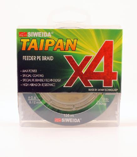 Шнур плетеный SIWEIDA "TAIPAN FEEDER BRAID X4" 0,12мм  135м (#0.6, 10lb, 4,50кг, dark green)