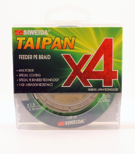 Шнур плетеный SIWEIDA "TAIPAN FEEDER BRAID X4" 0,20мм  135м (#1.5, 25lb, 11,40кг, dark green)