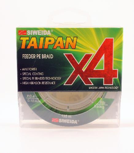 Шнур плетеный SIWEIDA "TAIPAN FEEDER BRAID X4" 0,10мм  135м (#0.4, 8lb, 3,60кг, dark green)