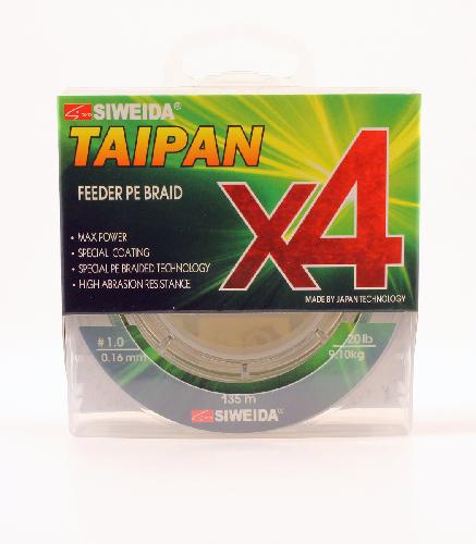 Шнур плетеный SIWEIDA "TAIPAN FEEDER BRAID X4" 0,16мм  135м (#1.0, 20lb, 9,10кг, dark green)