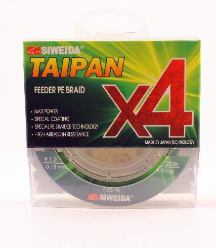 Шнур плетеный SIWEIDA "TAIPAN FEEDER BRAID X4" 0,18мм  135м (#1.2, 22lb, 9,91кг, dark green)