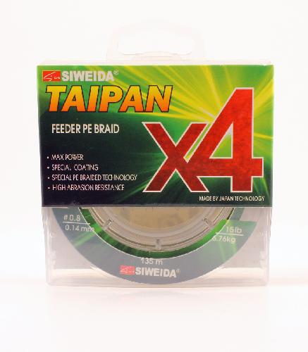 Шнур плетеный SIWEIDA "TAIPAN FEEDER BRAID X4" 0,14мм  135м (#0.8, 15lb, 6,76кг, dark green)