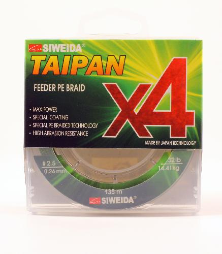 Шнур плетеный SIWEIDA "TAIPAN FEEDER BRAID X4" 0,26мм  135м (#2.5, 32lb, 14,41кг, dark green)